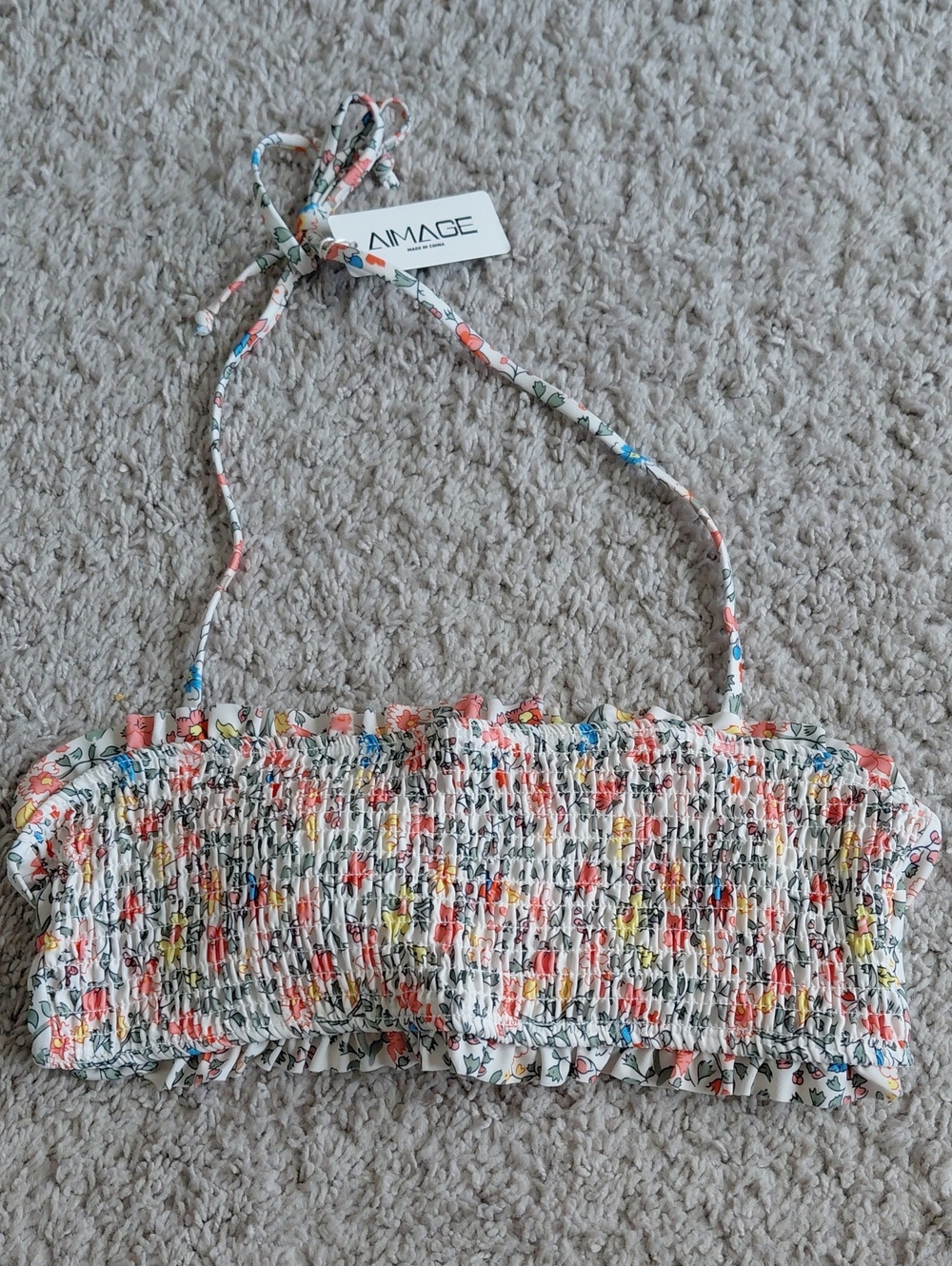 AIMAGE Floral Smocked Bikini Top